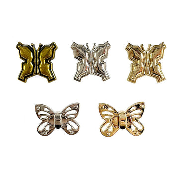 Butterfly metal sewing buttons, 23mm set in antique gold, bright silver, gold, silver