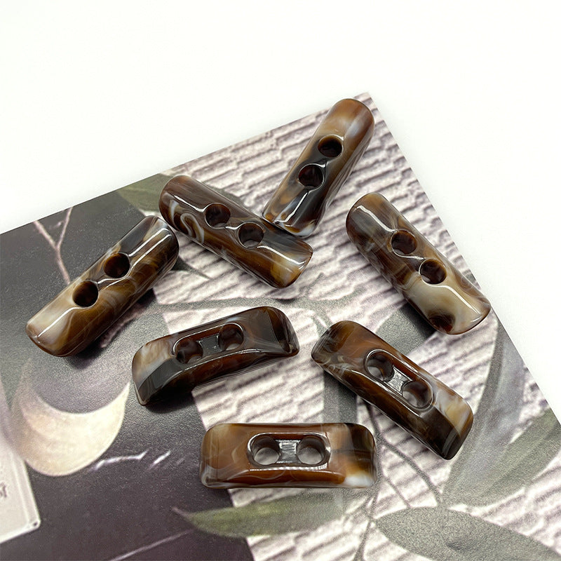 Coffee brown long strip resin toggle buttons with two hole openings