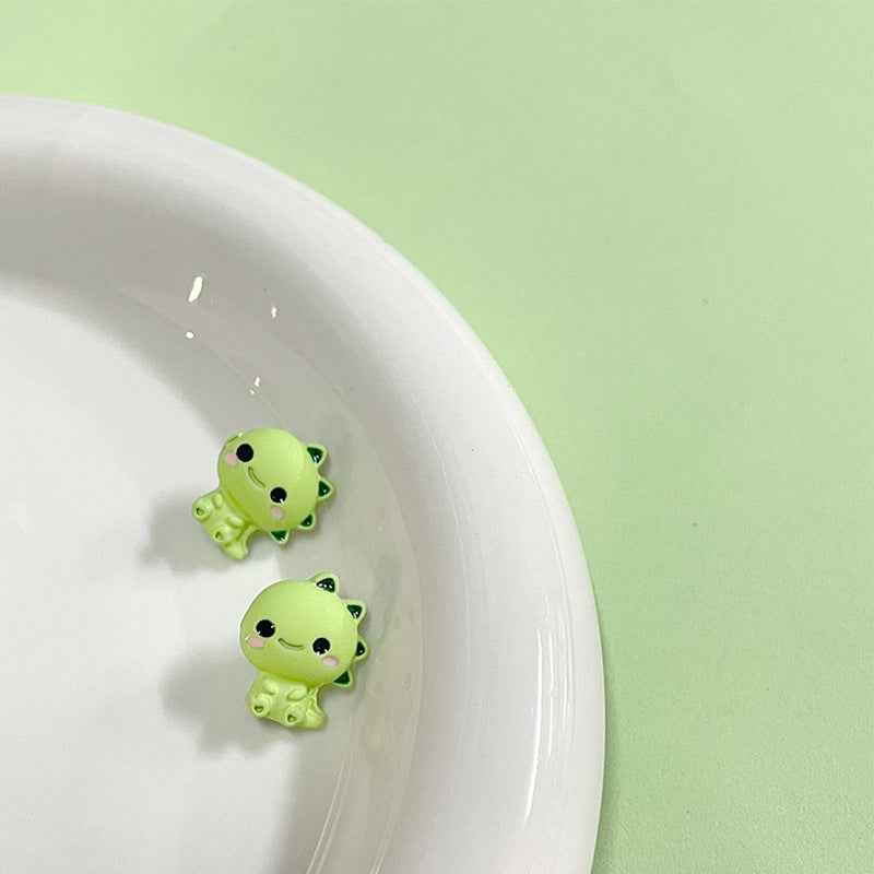 Grüne Cartoon-Dino-Metallknöpfe mit Schaft, 13x15mm, 2 Knöpfe