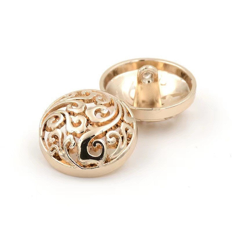 Gold 12-25mm hollow cloud metal buttons with shank, Chinese palace style, front and back