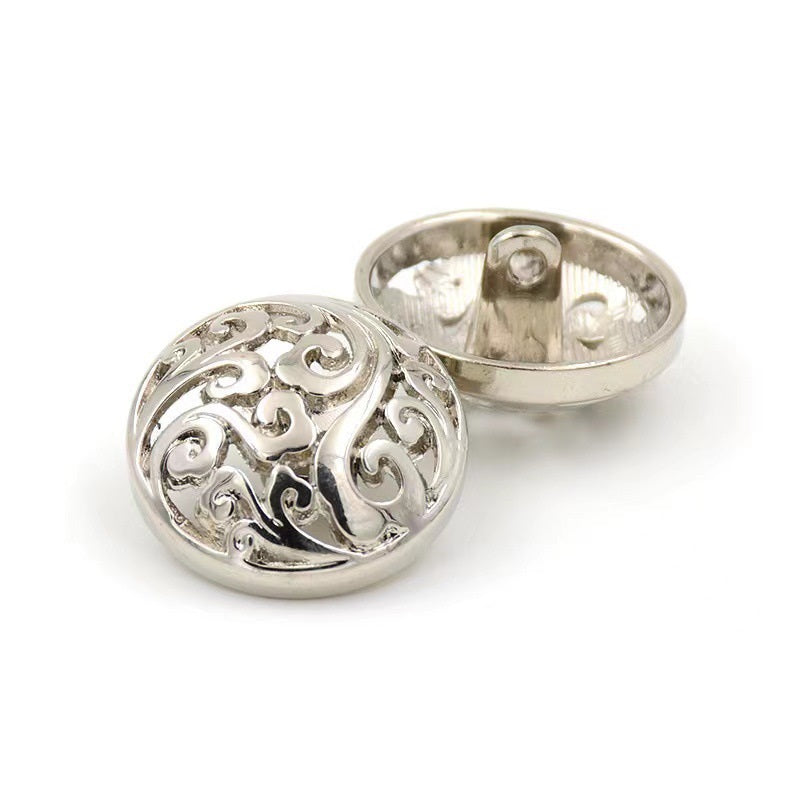 Silver 12-25mm hollow cloud metal buttons with shank, Chinese palace style, front and back