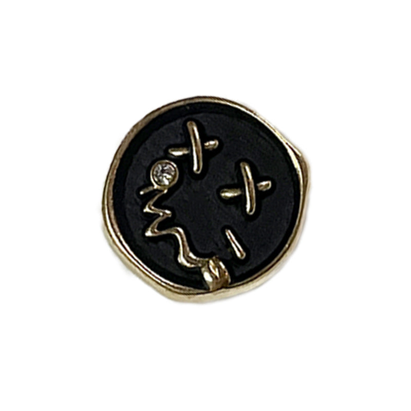 Botón de metal negro con carita sonriente, vástago alto y borde dorado (18/23 mm)