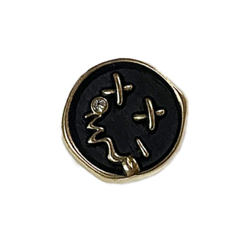 Botón de metal negro con carita sonriente, vástago alto y borde dorado (18/23 mm)