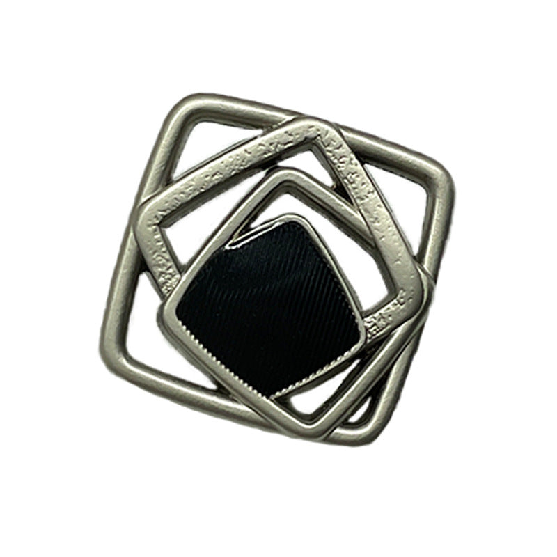 Quadratischer Metallknopf mit hohlem Muster, schwarzer Einsatz und Strass-Optik, 18–25 mm