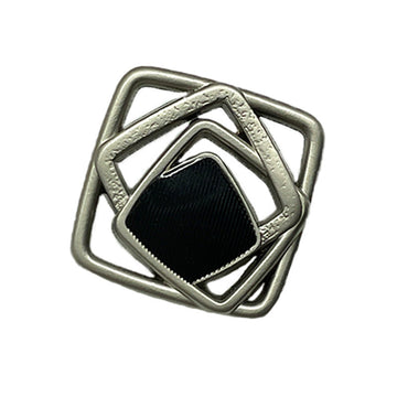Quadratischer Metallknopf mit hohlem Muster, schwarzer Einsatz und Strass-Optik, 18–25 mm