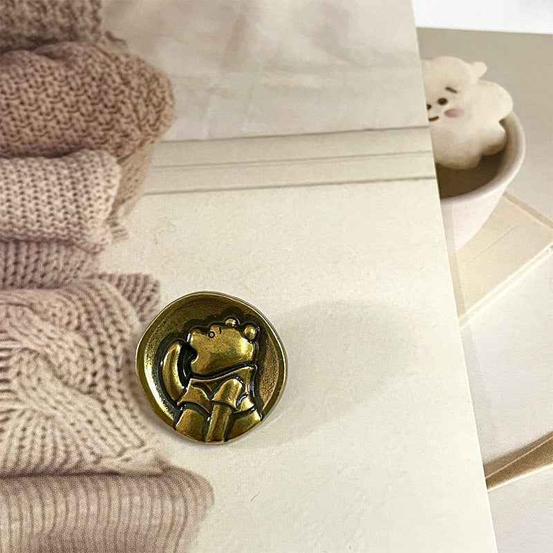 Bronzefarbener Teddy-Bären-Metallknopf, 18/23 mm, mit 4 Befestigungsösen