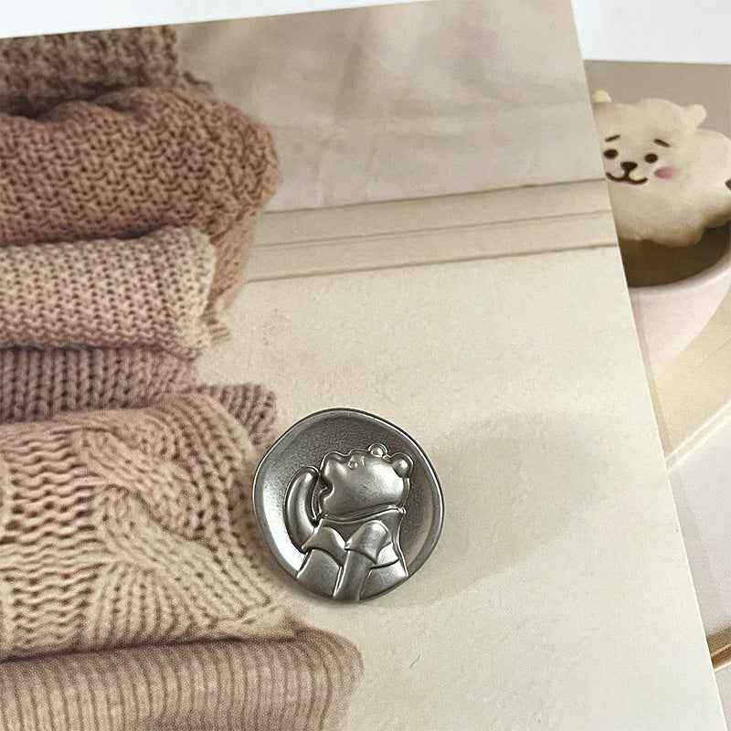 Silberfarbener Teddy-Bären-Metallknopf, 18/23 mm, mit 4 Befestigungsösen