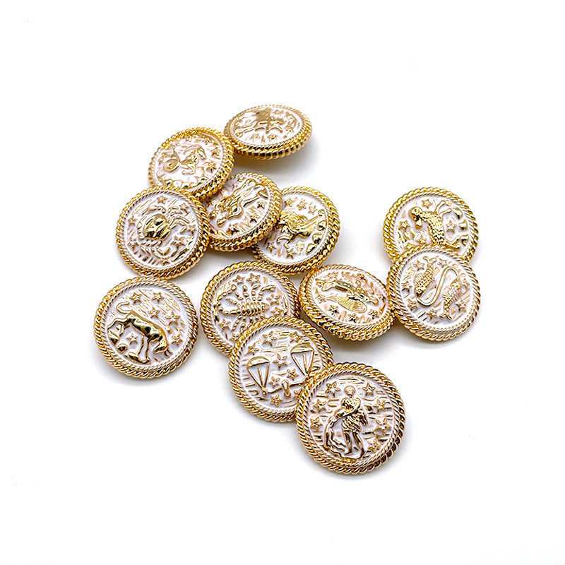 Gold round shank buttons with constellation zodiac motifs and braided rim detail (48-pack)
