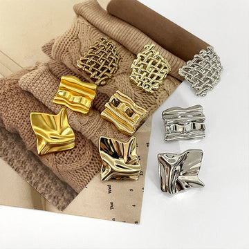 Irregular wave grid metal buttons, gold and silver square woven style, assorted