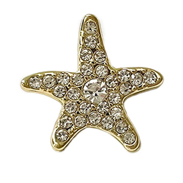 Gold starfish-shaped metal shank button with clear rhinestones, 20mm