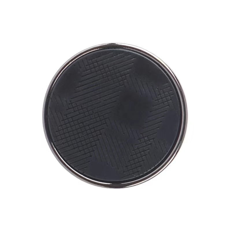 15/20mm gun black resin twill metal button, laser-engraved face, front view
