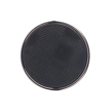 15/20mm gun black resin twill metal button, laser-engraved face, front view