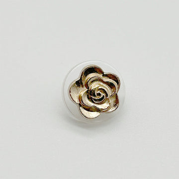 Golden camellia transparent resin metal button, 10mm; glossy gold flower front