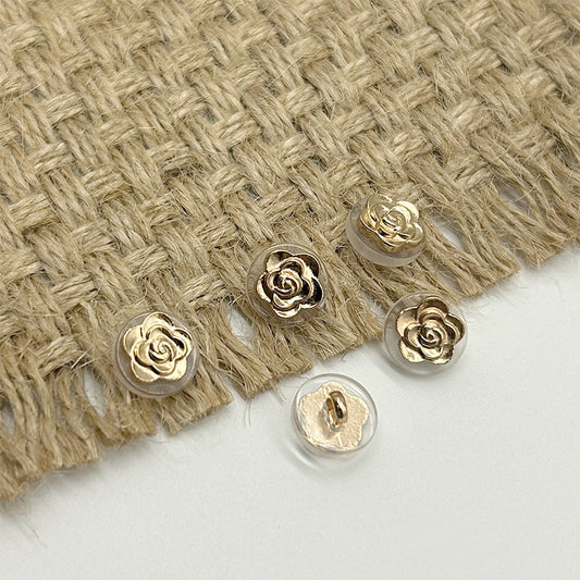 10mm Golden Camellia Transparent Resin Metal Buttons for Shirt Cufflinks 40pcs