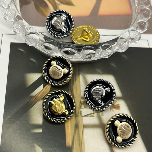 17/23mm Cartoon Bear Head Black Enameled Gold Silver Metal Buttons 50pcs