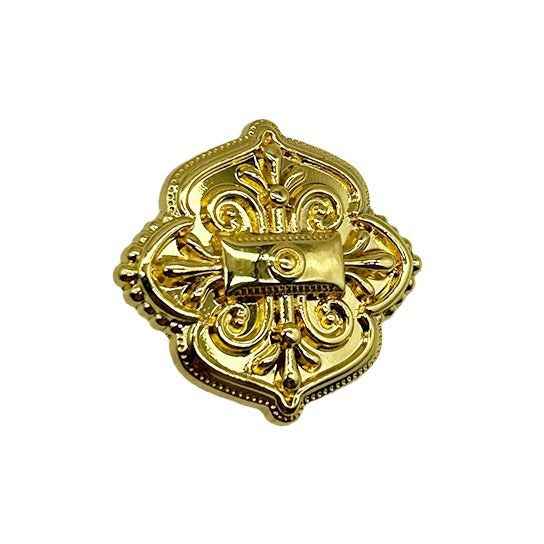 Gold vintage engraved alloy button, ornate shield design, 18–24 mm