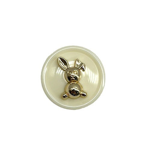 Beige-gold rabbit face round buttons, metal/resin dual-tone, 17.5/21mm.