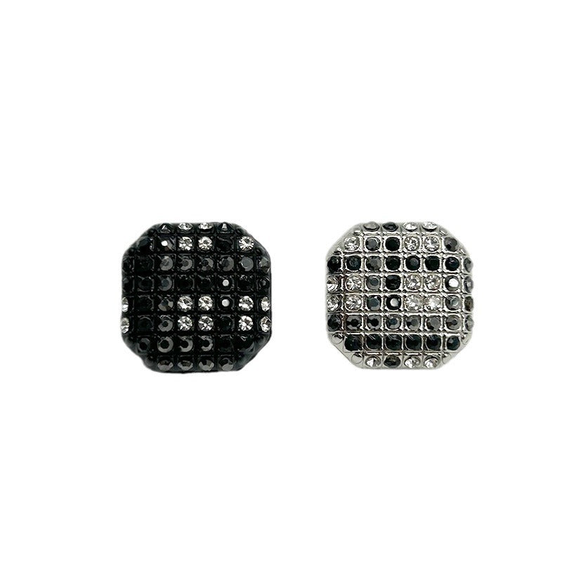 Square metal shank buttons: black and white rhinestone starry-sky diamond style
