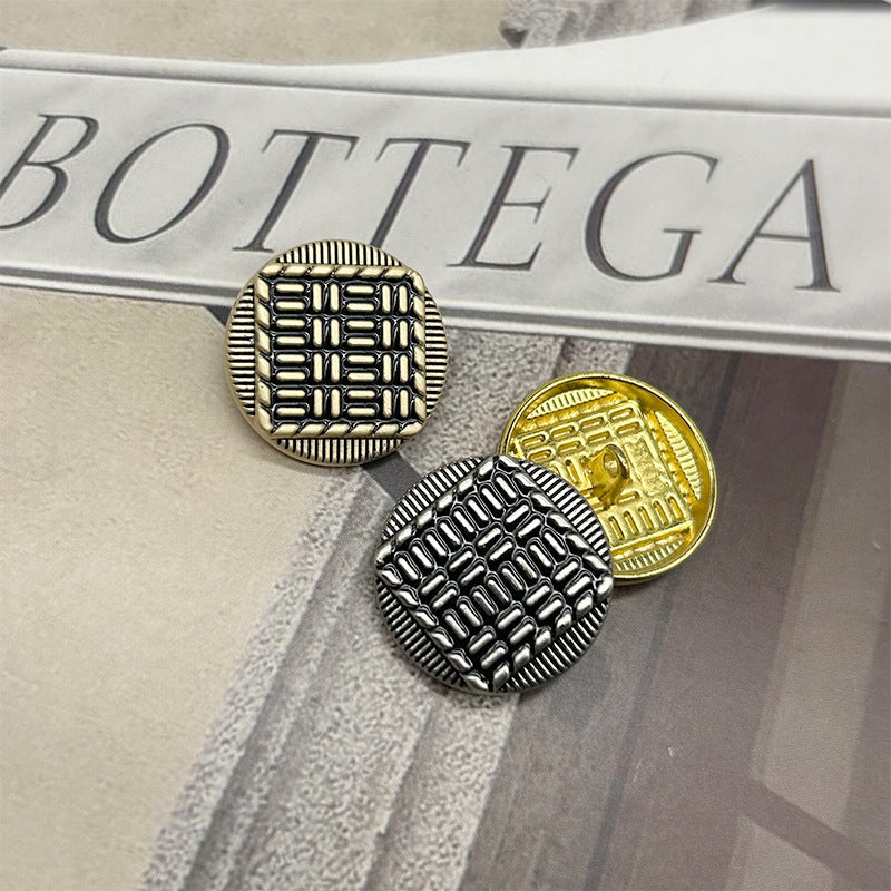 Metal buttons set: round exterior, striped design, gold, silver, bronze (3 shown)
