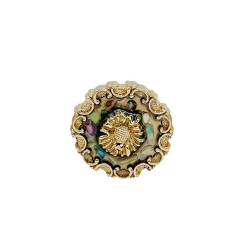 Vintage flower metal buttons, iridescent enamel, gold scalloped edge, round