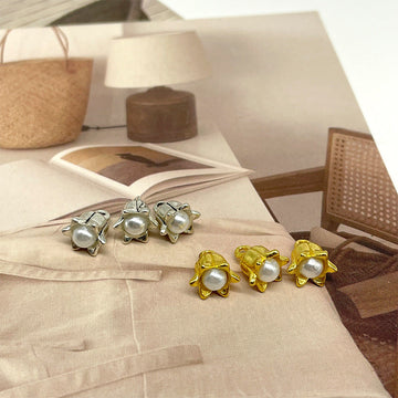 Set Lilie-der-Tal Metallknöpfe mit Perlmutt-Einsatz, 25 Gold/25 Silber, 10 mm