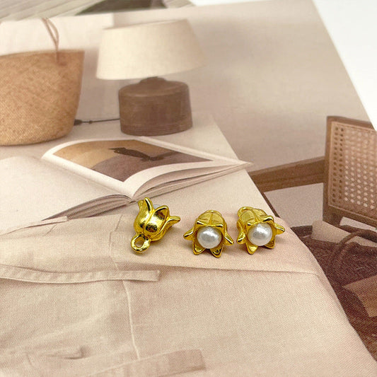 10mm Lily of the Valley Flower Metal Buttons Pearl Core for Shirt Jacket Cufflinks 50pcs 50pcs Gold