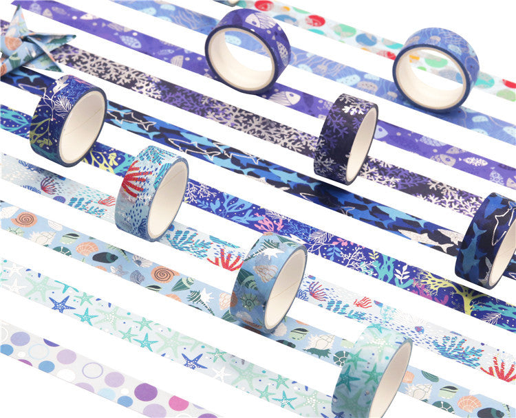 10 Rolls Blue Ocean Washi Tape Set 15mm x 4m