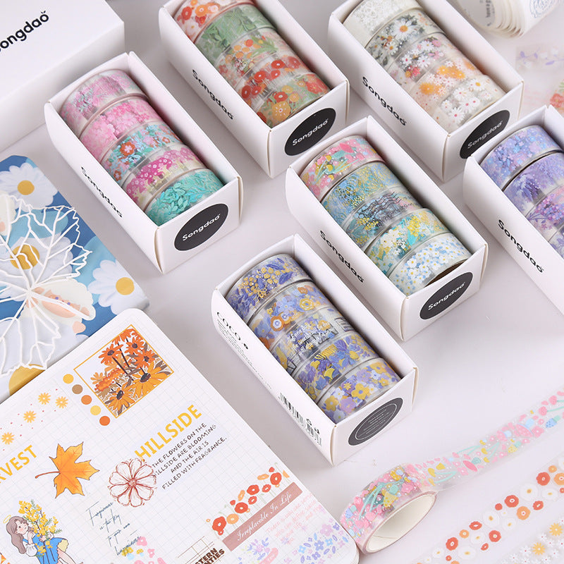 30 Rolls Floral Washi Tape Set PET Decorative Flowers Patterns Transparent Masking Tapes