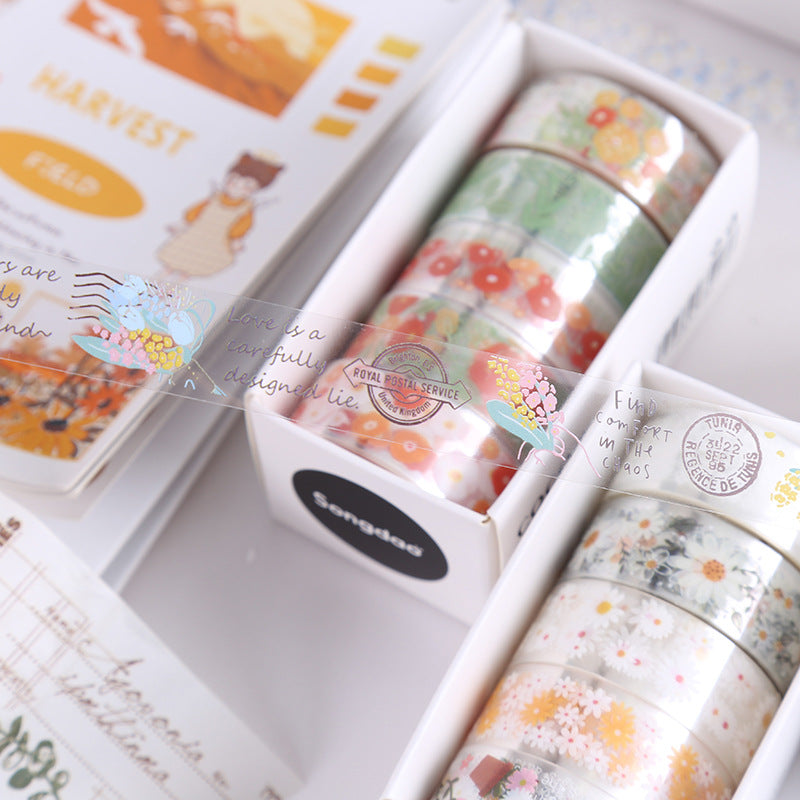 30 Rolls Floral Washi Tape Set PET Decorative Flowers Patterns Transparent Masking Tapes