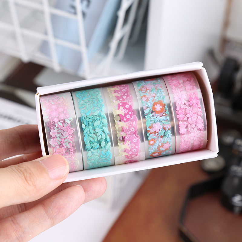 30 Rolls Floral Washi Tape Set PET Decorative Flowers Patterns Transparent Masking Tapes