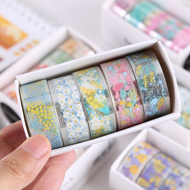 30 Rolls Floral Washi Tape Set PET Decorative Flowers Patterns Transparent Masking Tapes