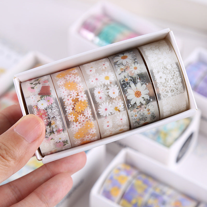 30 Rolls Floral Washi Tape Set PET Decorative Flowers Patterns Transparent Masking Tapes