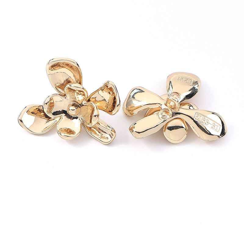 Gold floral metal shank buttons, glossy flower design with loop backs
