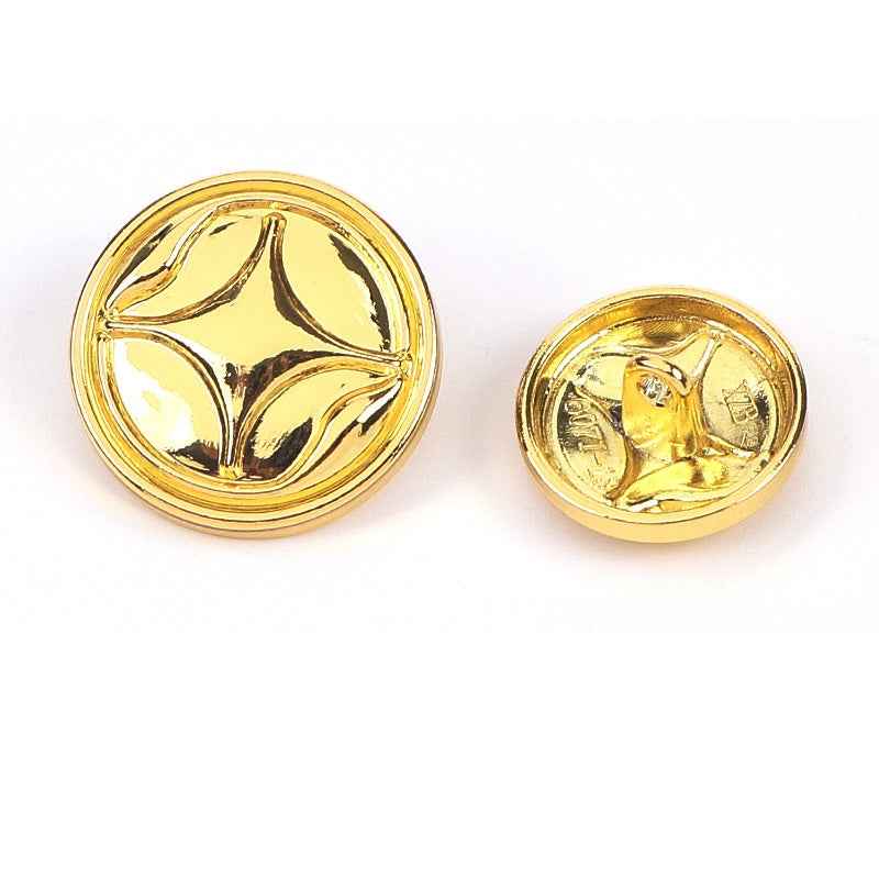 Four-point star metal shank sewing buttons, gold tone, four-point star front view