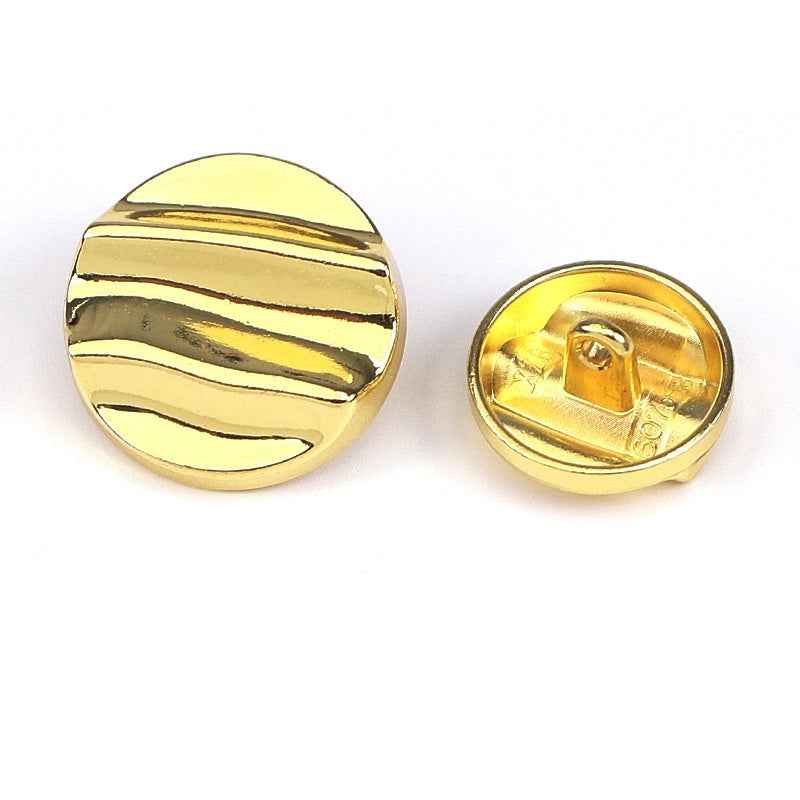 Gold crinkle wave metal shank button set, front and back close-up