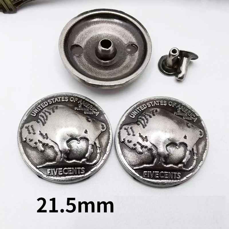 21.5mm bison head rivet studs, silver-tone fronts and back post