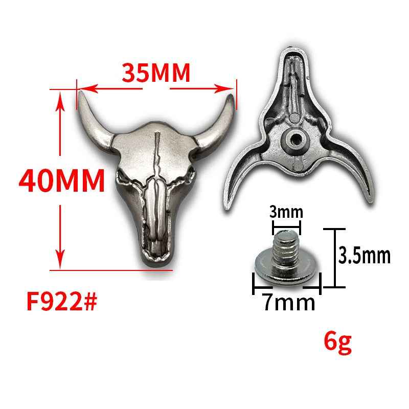 Silver bullhead screw buckle, approx 35×40mm, with threaded screw