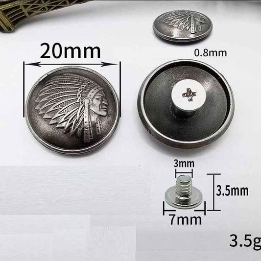 Vintage Silver Bronze Indian Head Screw Studs Leather Rivets 20pcs Antique Silver
