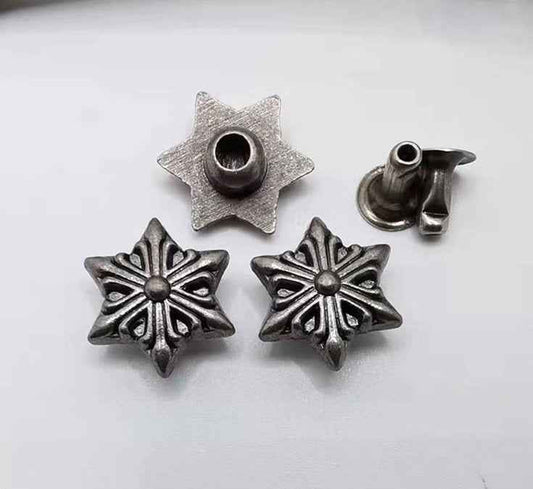 Vintage Silver Hexagram Studs Zinc Alloy Star Rivets 30 Pack(2 Styles)