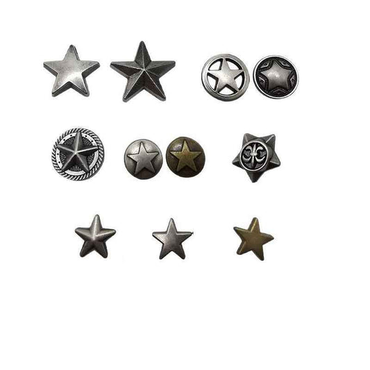 Vintage Silver Star Studs – Punk Rock Spikes 55 Pack(11 Styles)
