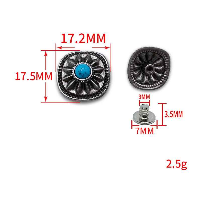 Turquoise screw stud size 17.2mm front, 7mm post; 3.5mm head (2.5g)