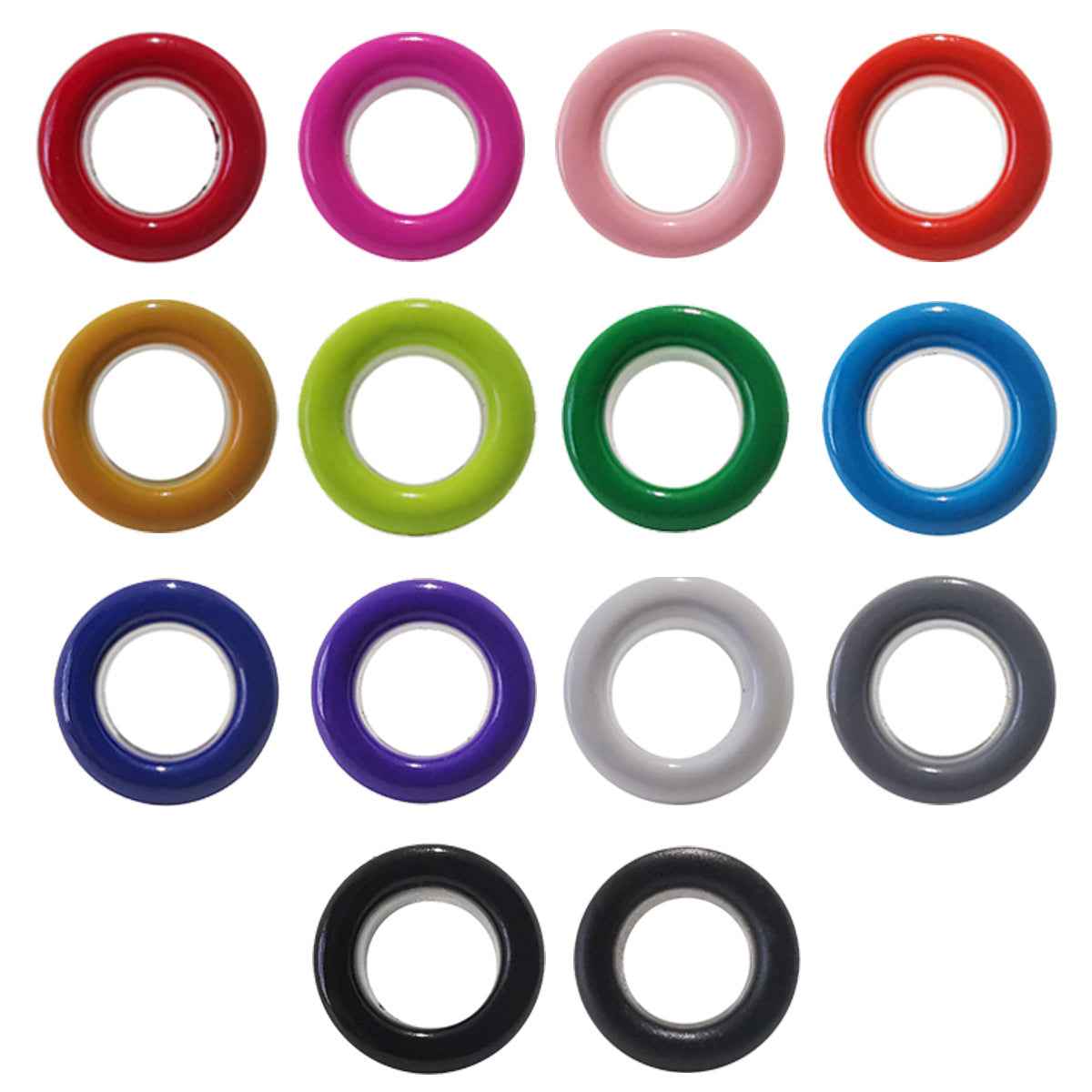 Colorful shoe eyelet hollow rivet rings, assorted red to black, 18-color variety
