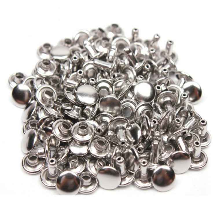 Silberfarbene Metall-Druckknöpfe mit flacher Doppel-Kappe, 100er Pack