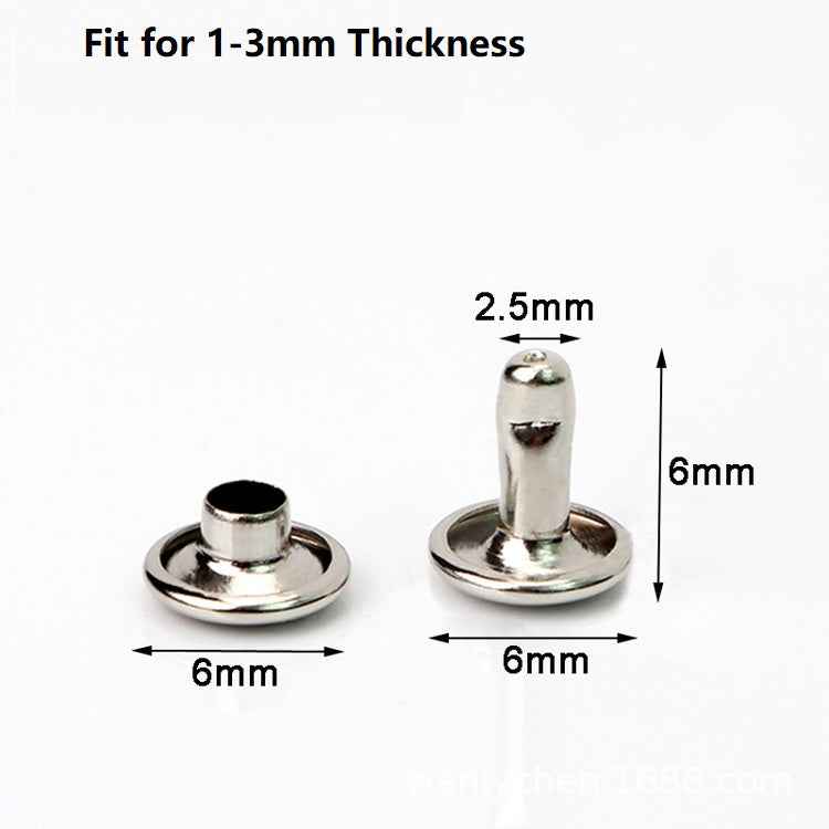 Maßskizze: Druckknopf-Doppel-Kappe, passt für 1–3 mm Materialstärke, 6 mm