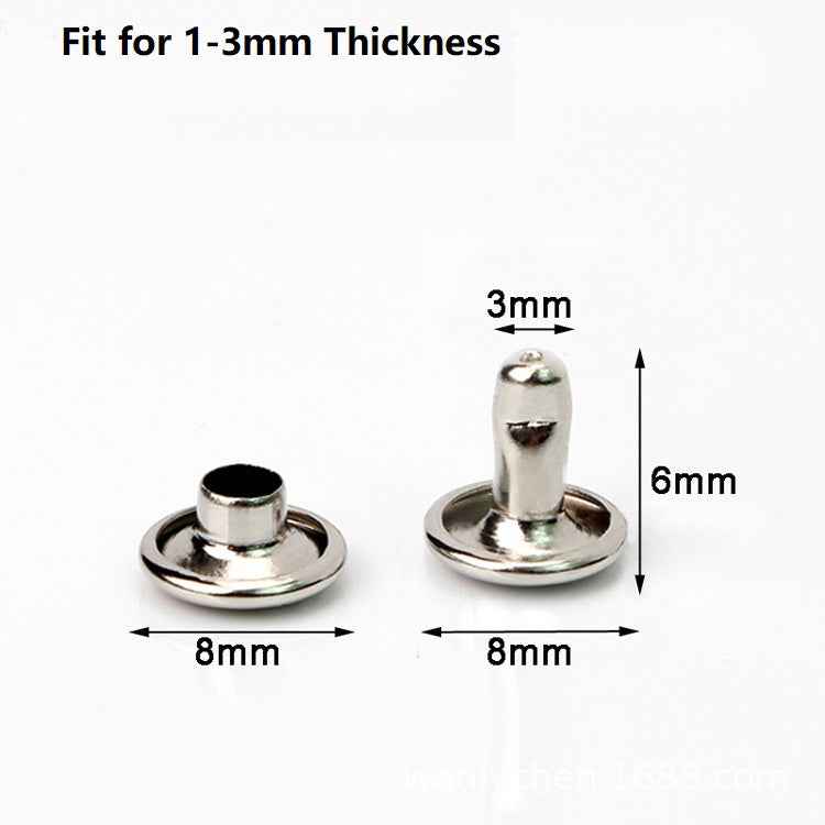 Maßskizze: Druckknopf-Doppel-Kappe, passt für 1–3 mm, 8 mm Breite, 6 mm Höhe