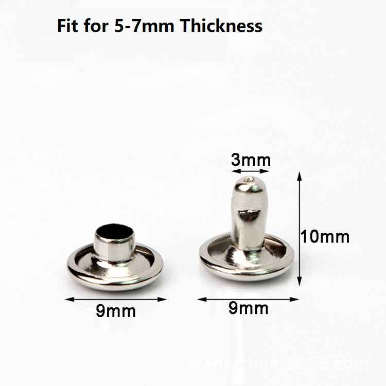 Flache Metall-Druckknöpfe mit doppelter Kappe, 5–7 mm Dicke, ca. 10 mm Höhe, silbern (2 Stk)