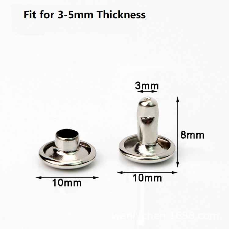 Flache Metall-Druckknöpfe mit doppelter Kappe, 3–5 mm Dicke, ca. 8 mm Höhe, silbern (2 Stk)