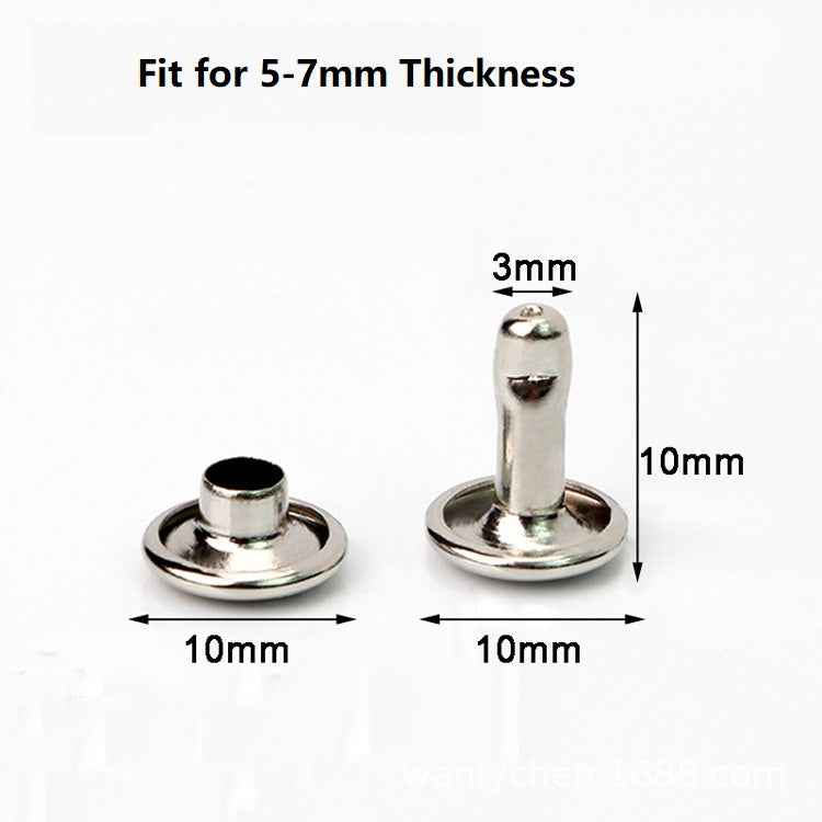 Flache Metall-Druckknöpfe mit doppelter Kappe, 5–7 mm Dicke, ca. 10 mm Höhe, Kopf 3 mm, silbern (2 Stk)