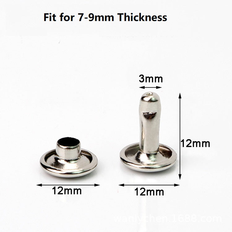 Flache Metall-Druckknöpfe mit doppelter Kappe, 7–9 mm Dicke, ca. 12 mm Höhe, Teller 12 mm, silbern (2 Stk)