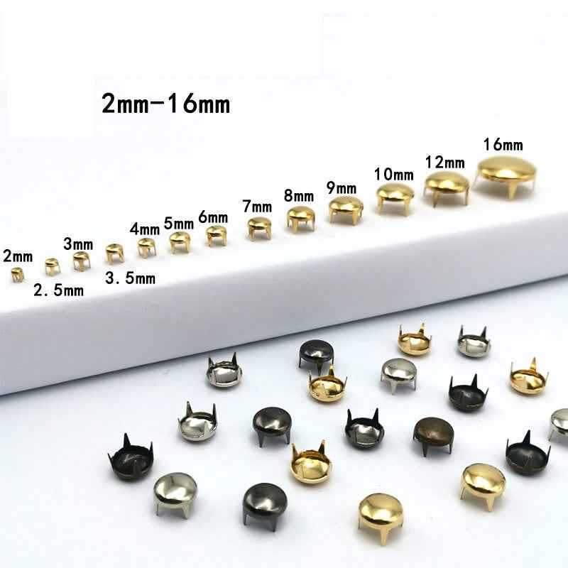 2-16mm round 4-prong rivets in small-to-large sizes, arranged in a row